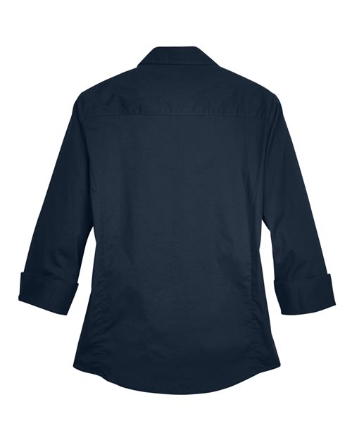 Women's Perfect Fit™ Three-Quarter Sleeve Stretch Poplin Dress Shirt - Navy Back