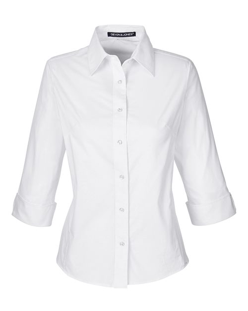 Women's Perfect Fit™ Three-Quarter Sleeve Stretch Poplin Dress Shirt - White Front