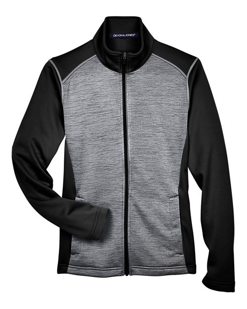 Women's Newbury Colorblock Mélange Fleece Full-Zip Jacket - Black Heather/ Dark Grey Heather Front
