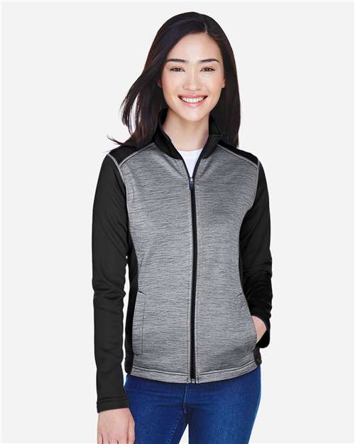 Devon & Jones Women's Newbury Colorblock Mélange Fleece Full-Zip Jacket - Model Front