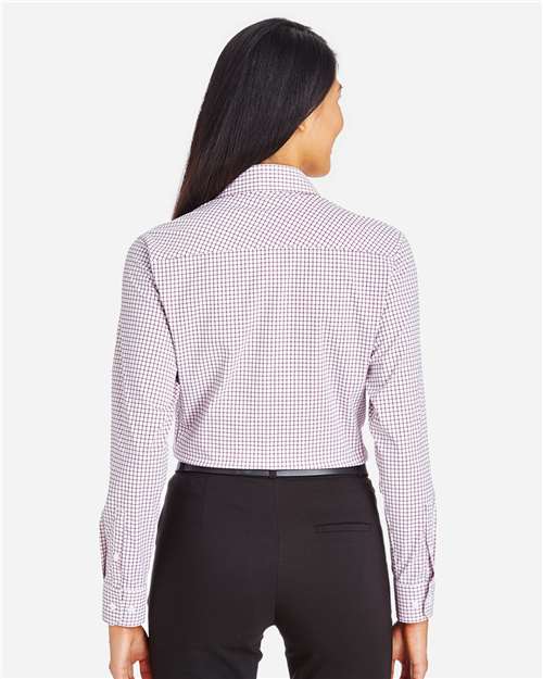 Women's CrownLux Performance® Micro Windowpane Woven Dress Shirt - Burgundy/ White Back
