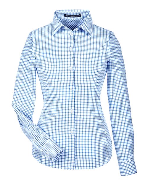 Women's CrownLux Performance® Micro Windowpane Woven Dress Shirt - French Blue/ White Front