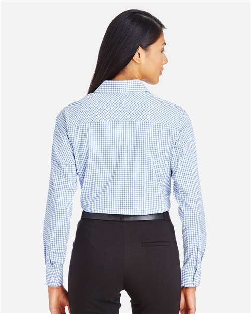 Women's CrownLux Performance® Micro Windowpane Woven Dress Shirt - French Blue/ White Back