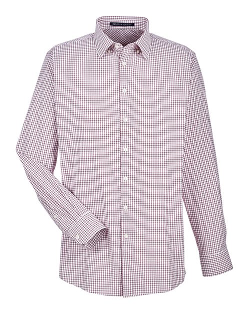 Men's CrownLux Performance® Micro Windowpane Woven Dress Shirt - Burgundy/ White Front