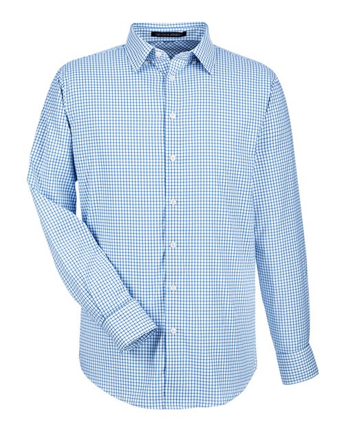 Men's CrownLux Performance® Micro Windowpane Woven Dress Shirt - French Blue/ White Front