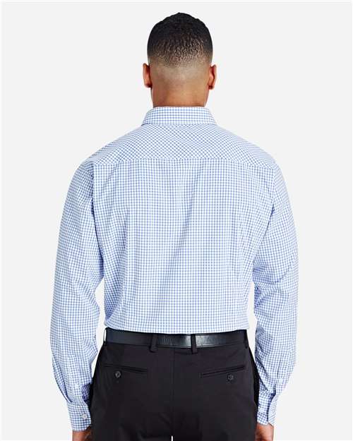 Men's CrownLux Performance® Micro Windowpane Woven Dress Shirt - French Blue/ White Back