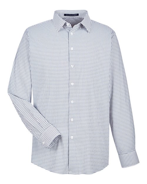 Men's CrownLux Performance® Micro Windowpane Woven Dress Shirt - Navy/ White Front