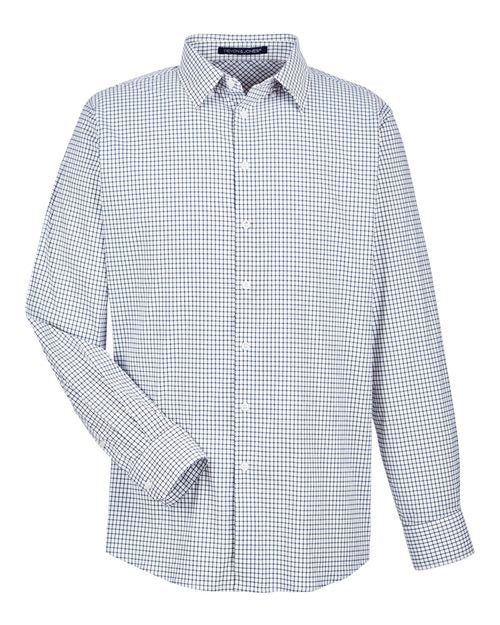 Devon & Jones Men's CrownLux Performance® Micro Windowpane Woven Dress Shirt - Navy/ White Front