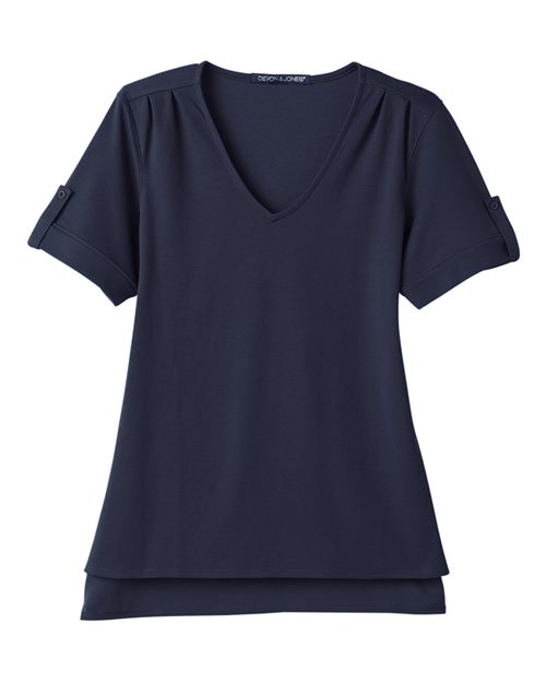 Women's CrownLux Performance® Plaited Rolled Sleeve Shirt - Navy Front