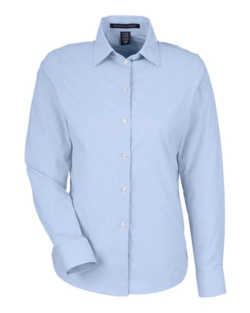 Women's CrownLux Performance® Microstripe Dress Shirt - French Blue/ White Front