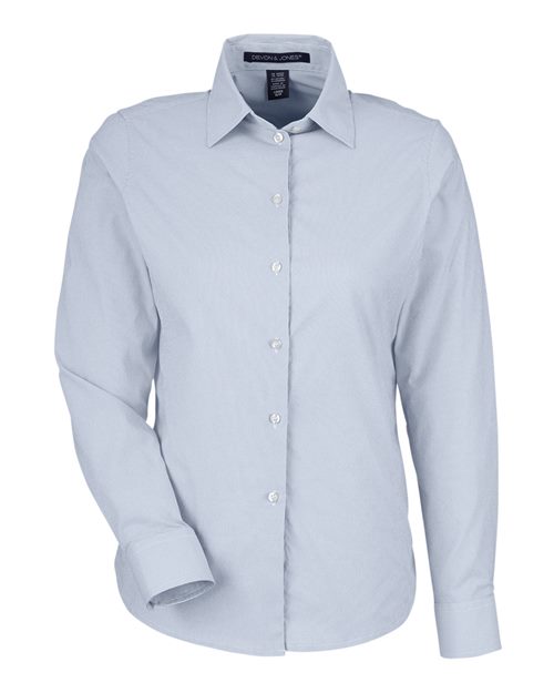 Women's CrownLux Performance® Microstripe Dress Shirt - Navy/ White Front