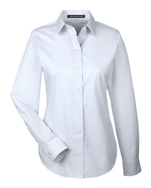 Women's Crown Collection® Striped Woven Dress Shirt - Silver/ White Front