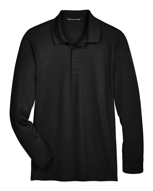 Men's Tall CrownLux Performance® Plaited Long Sleeve Polo - Black Front
