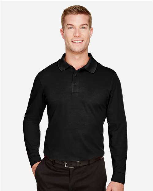 Devon & Jones Men's Tall CrownLux Performance® Plaited Long Sleeve Polo - Model Front