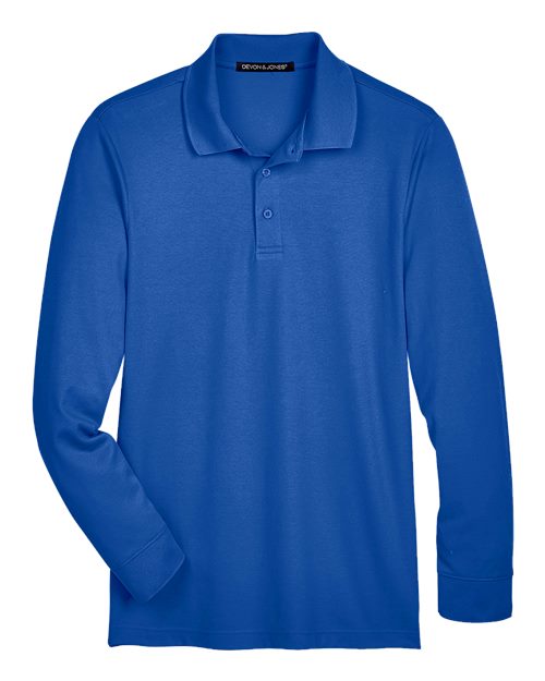 Men's Tall CrownLux Performance® Plaited Long Sleeve Polo - True Royal Front
