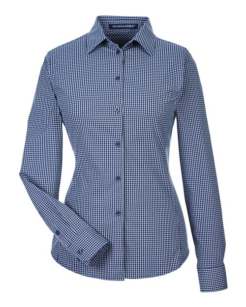 Women's CrownLux Performance® Tonal Mini Check Woven Dress Shirt - Navy Front