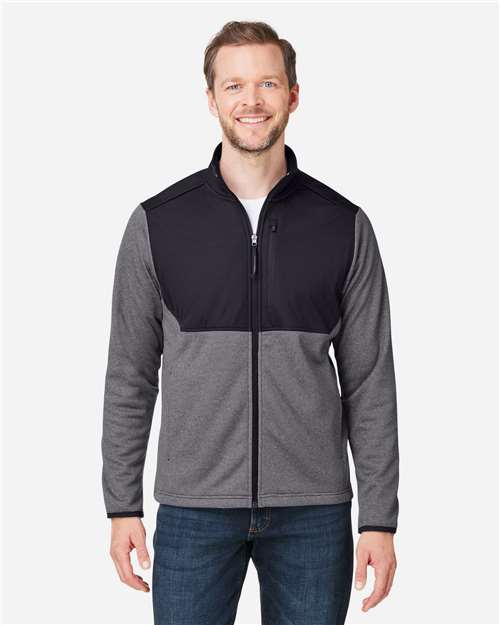 CORE365 Men's Venture Heathered Stripe Hybrid Jacket - Model Front