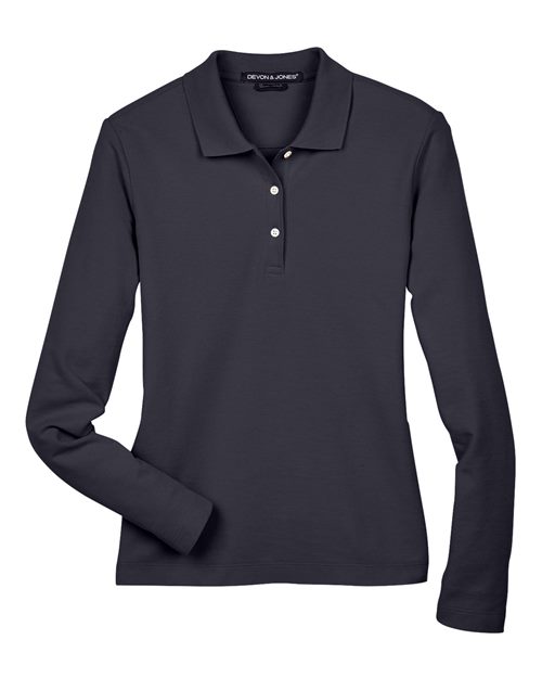 Women's Pima Piqué Long Sleeve Polo - Navy Front