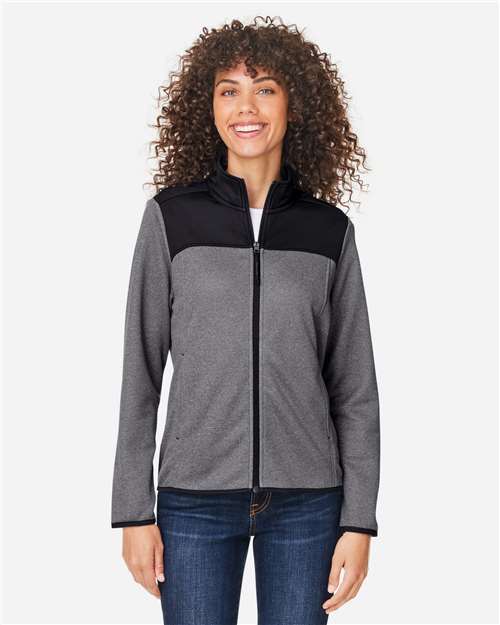 CORE365 Women's Venture Heathered Stripe Hybrid Jacket - Model Front