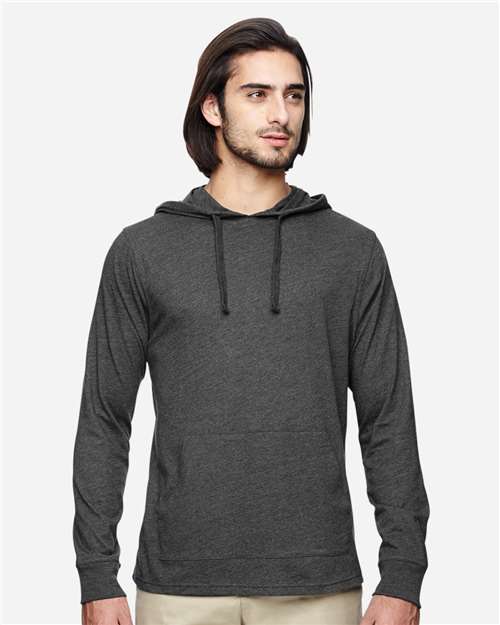 Unisex Eco Jersey Pullover Hooded Long Sleeve T-Shirt - Charcoal/ Black Front