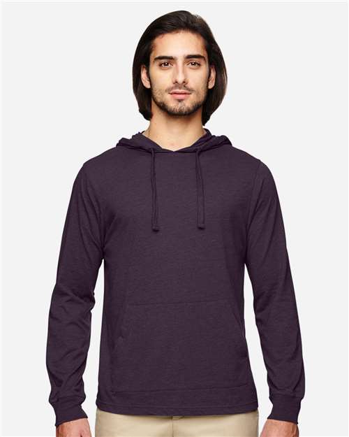 Unisex Eco Jersey Pullover Hooded Long Sleeve T-Shirt - Eggplant Front