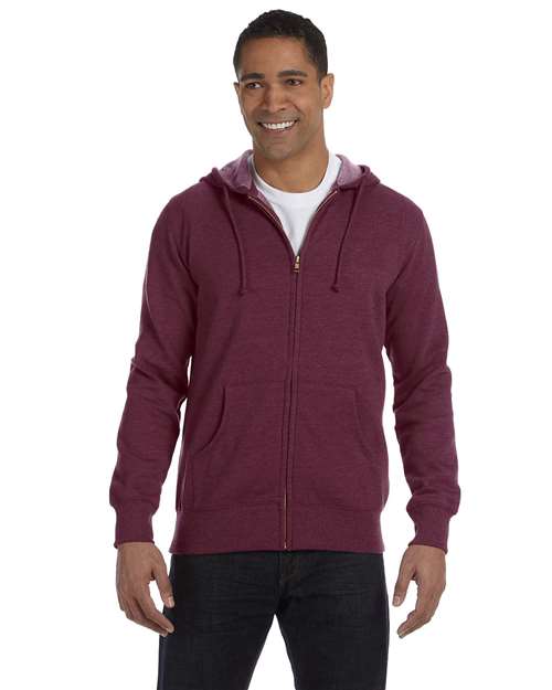 Unisex Heathered Full-Zip Hooded Sweatshirt - Berry Front