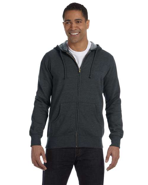 Unisex Heathered Full-Zip Hooded Sweatshirt - Charcoal Front