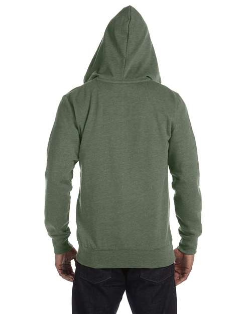 Unisex Heathered Full-Zip Hooded Sweatshirt - Military Green Back