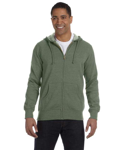Unisex Heathered Full-Zip Hooded Sweatshirt - Military Green Front