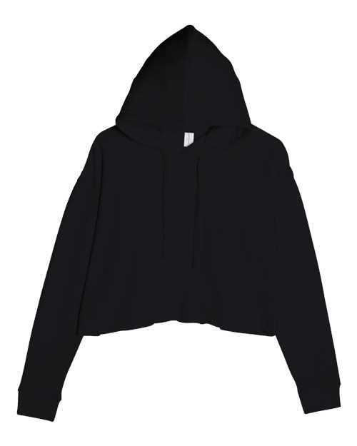 Women's Cropped Fleece Hooded Sweatshirt - Black Front