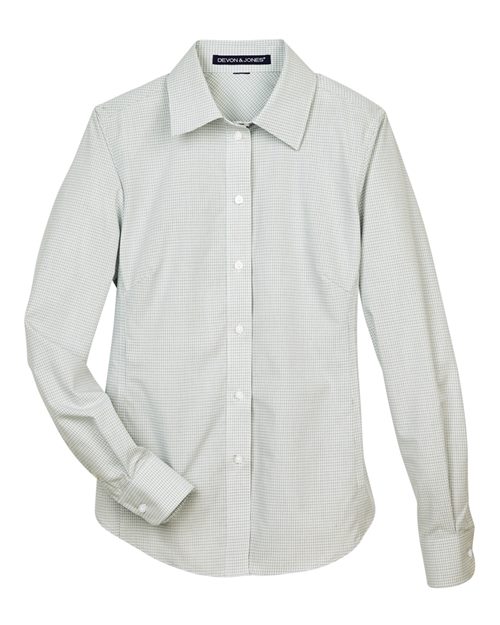 Women's Crown Collection® Micro Tattersall Woven Dress Shirt - White/ Forest/ Lime Front