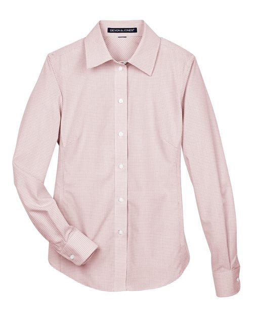 Women's Crown Collection® Micro Tattersall Woven Dress Shirt - White/ Rust/ Stone Front