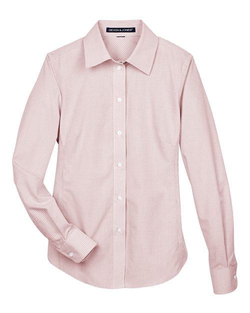 Devon & Jones Women's Crown Collection® Micro Tattersall Woven Dress Shirt - White/ Rust/ Stone Front