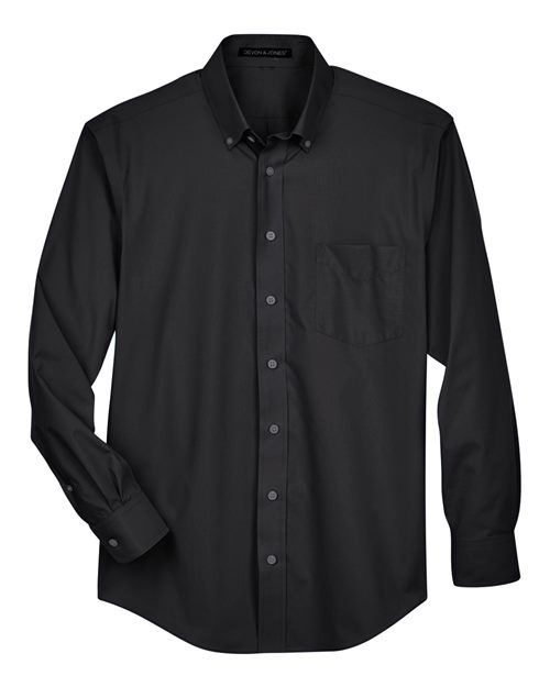 Men's Tall Crown Collection® Broadcloth Woven Dress Shirt - Black Front
