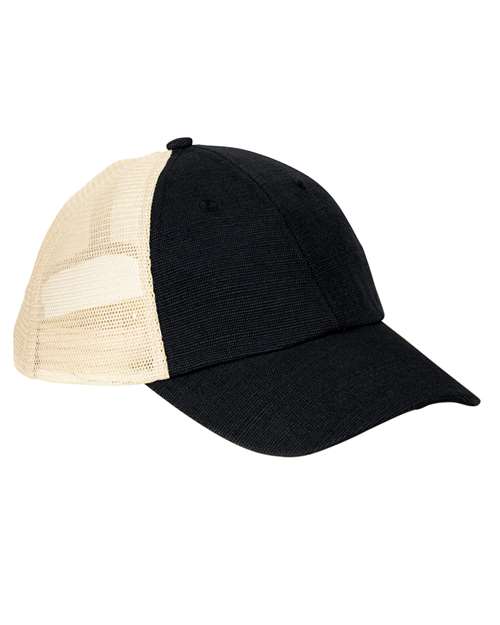 Washed Hemp Soft Mesh Trucker Cap - Black/ Oyster Front