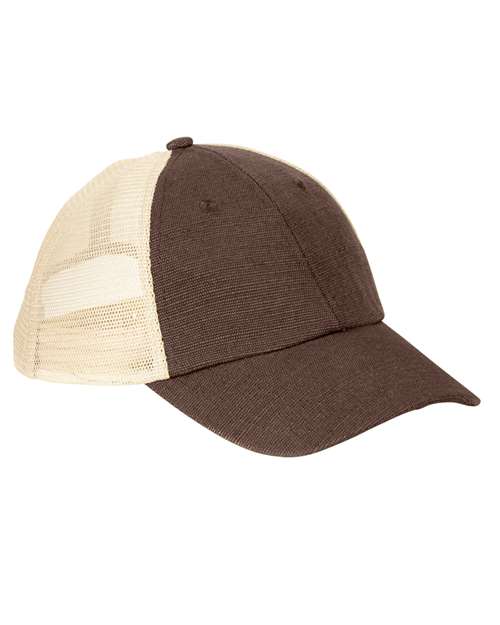 Washed Hemp Soft Mesh Trucker Cap - Earth/ Oyster Front