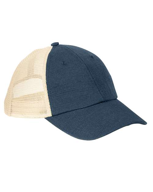 Washed Hemp Soft Mesh Trucker Cap - Navy/ Oyster Front