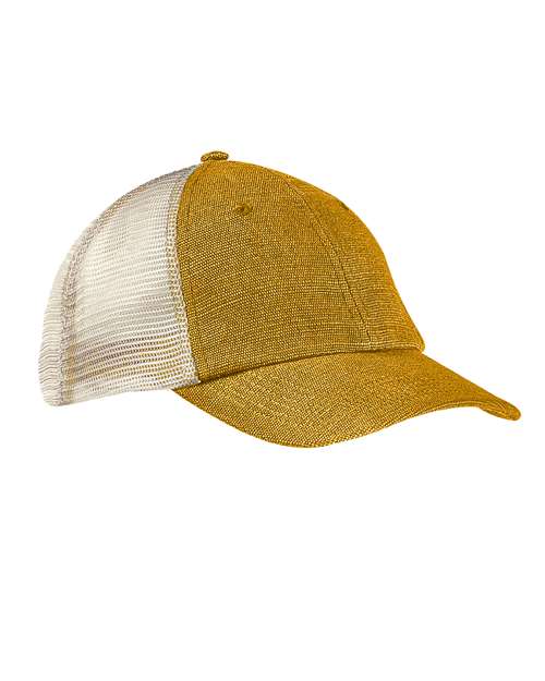 Washed Hemp Soft Mesh Trucker Cap - Old Gold/ Oyster Front