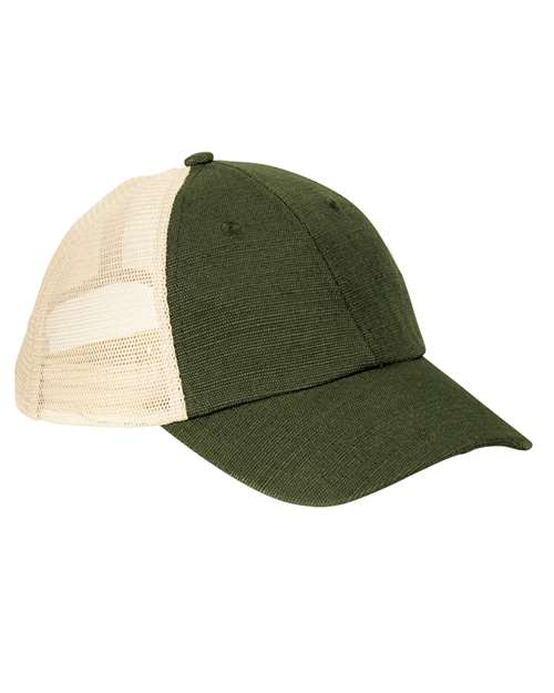 Washed Hemp Soft Mesh Trucker Cap - Olive/ Oyster Front