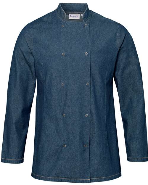 Unisex Denim Chef's Jacket - Denim Blue Front