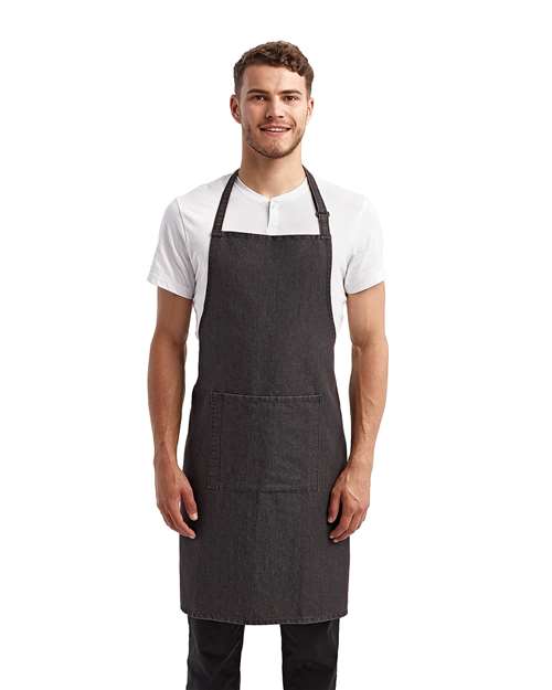 Recycled Pocket Bib Apron - Black Denim Front
