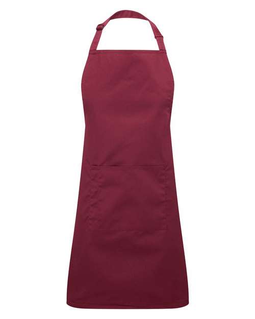 Recycled Pocket Bib Apron - Burgundy Front