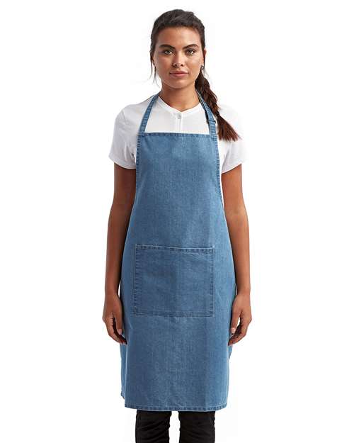 Recycled Pocket Bib Apron - Denim Blue Front