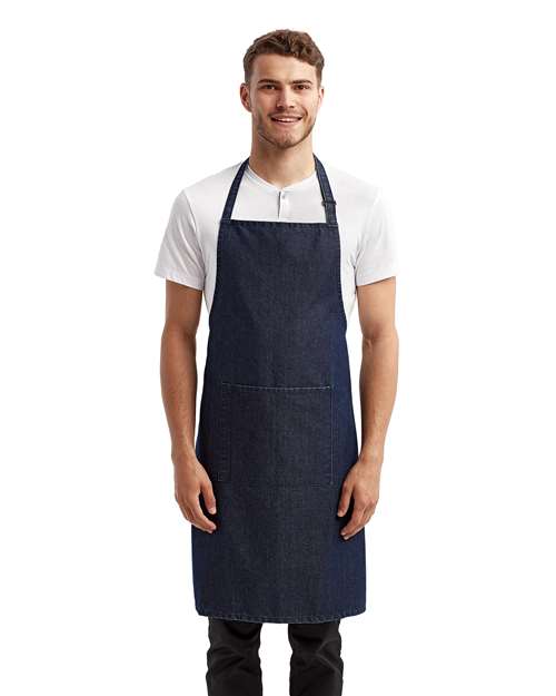 Recycled Pocket Bib Apron - Indigo Denim Front