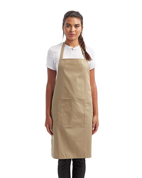 Recycled Pocket Bib Apron - Khaki Front