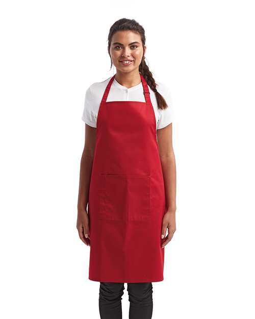 Recycled Pocket Bib Apron - Red Front