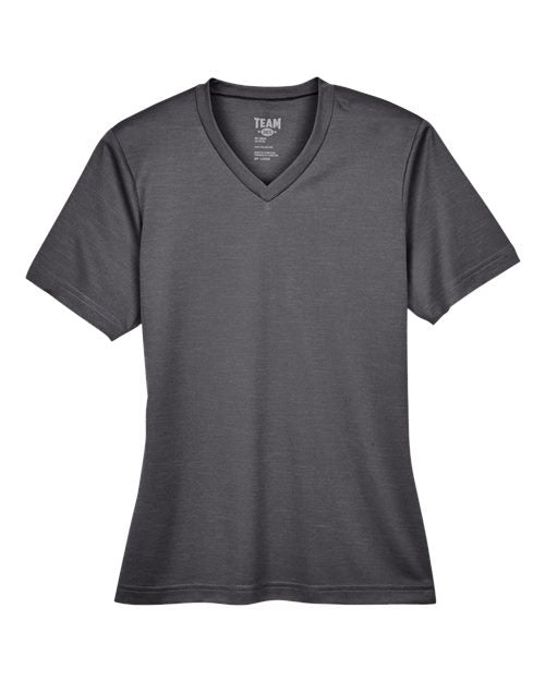 Team 365 Women's Sonic Heather Performance T-Shirt - Dark Grey Heather Front