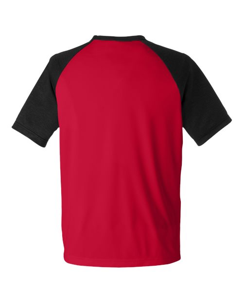 Unisex Zone Colorblock Raglan T-Shirt - Sport Red/ Black Heather Back