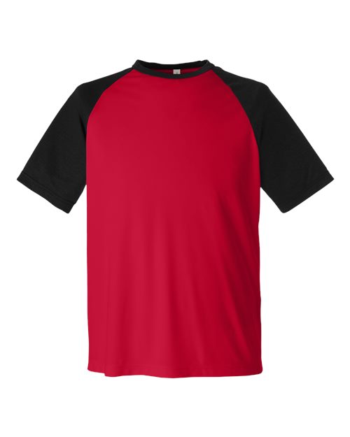 Unisex Zone Colorblock Raglan T-Shirt - Sport Red/ Black Heather Front