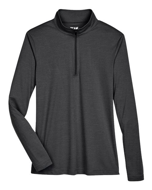 Team 365 Women's Zone Sonic Heather Performance Quarter-Zip Pullover - Black Heather Front